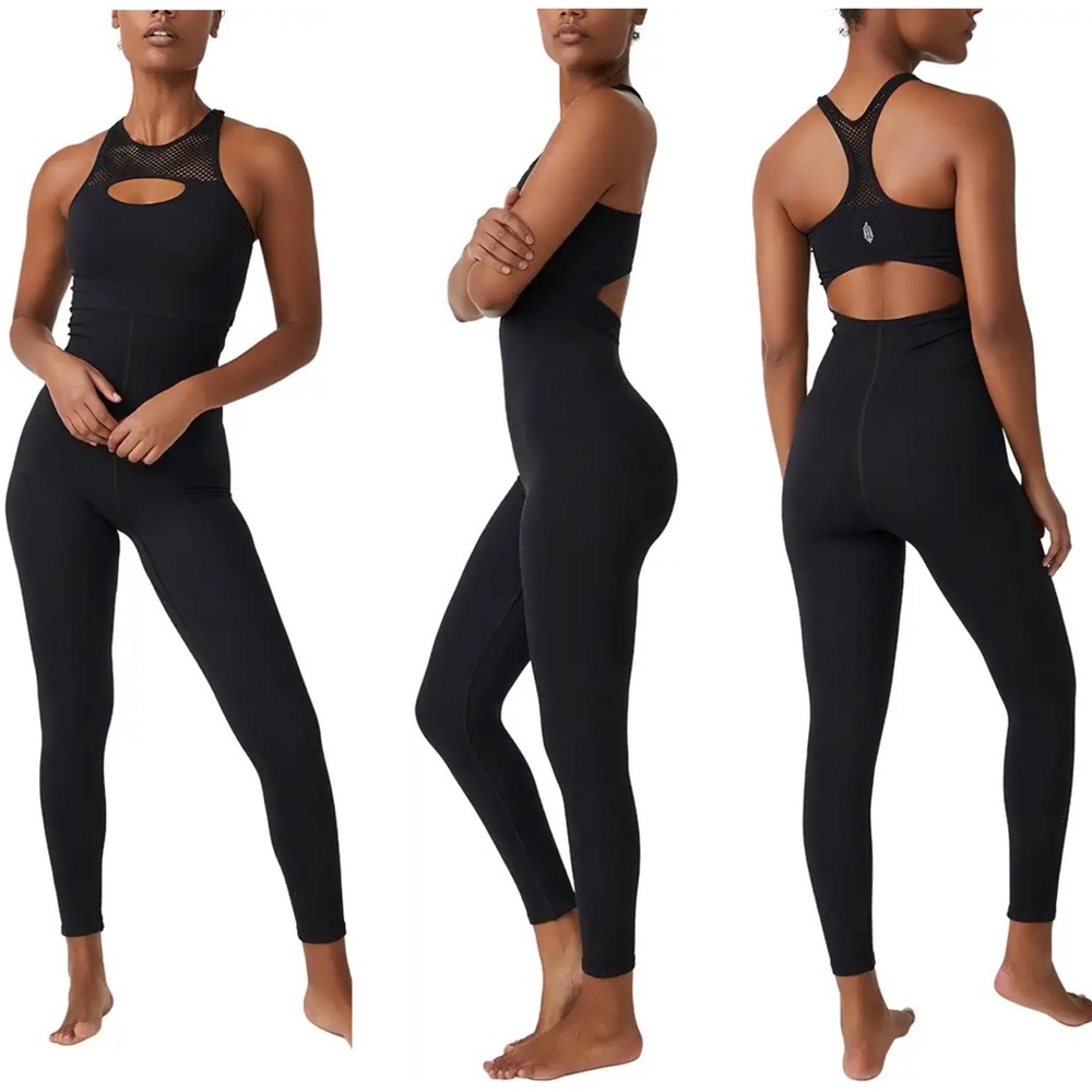 NWOT FP Movement Black Mesh Jumpsuit Onesie Catsuit